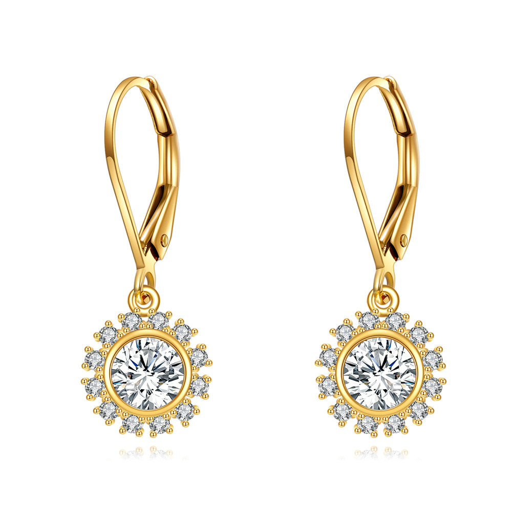 10K Gold Moissanite Sun Lever-back Earrings-1