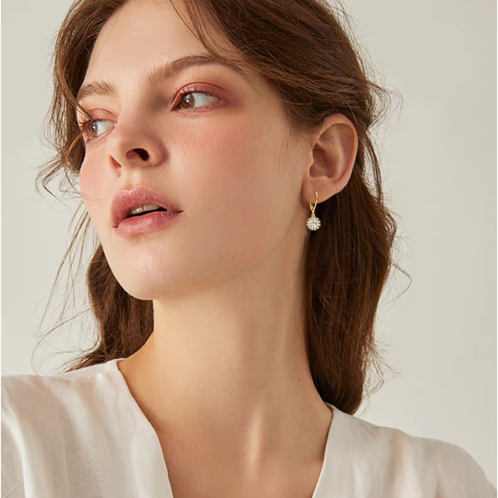 10K Gold Moissanite Sun Lever-back Earrings-2