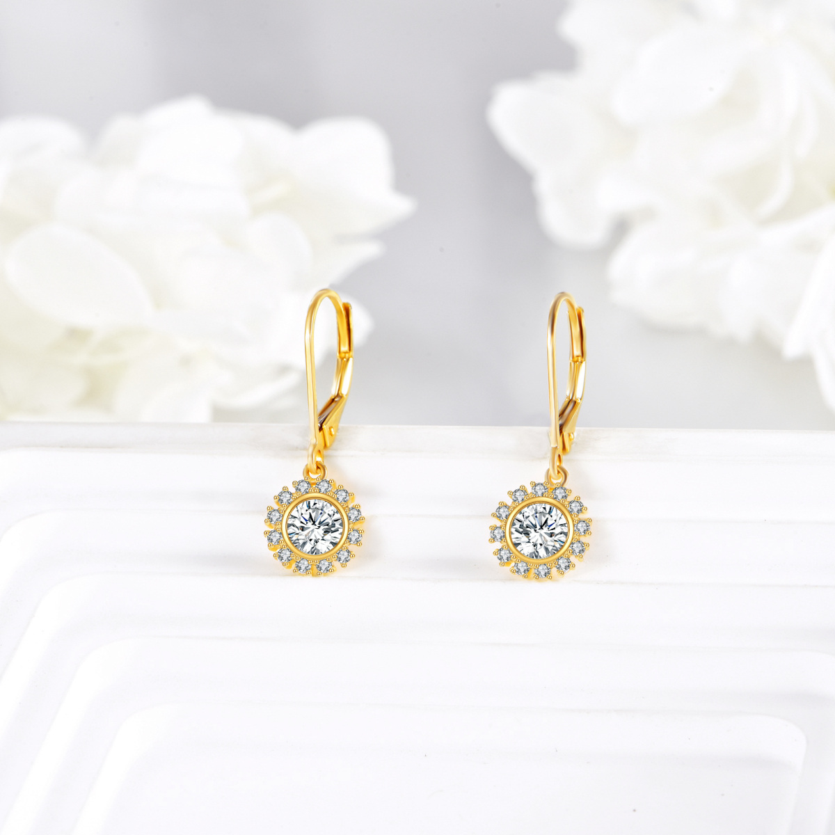 14K Gold Moissanite Sun Lever-back Earrings-3