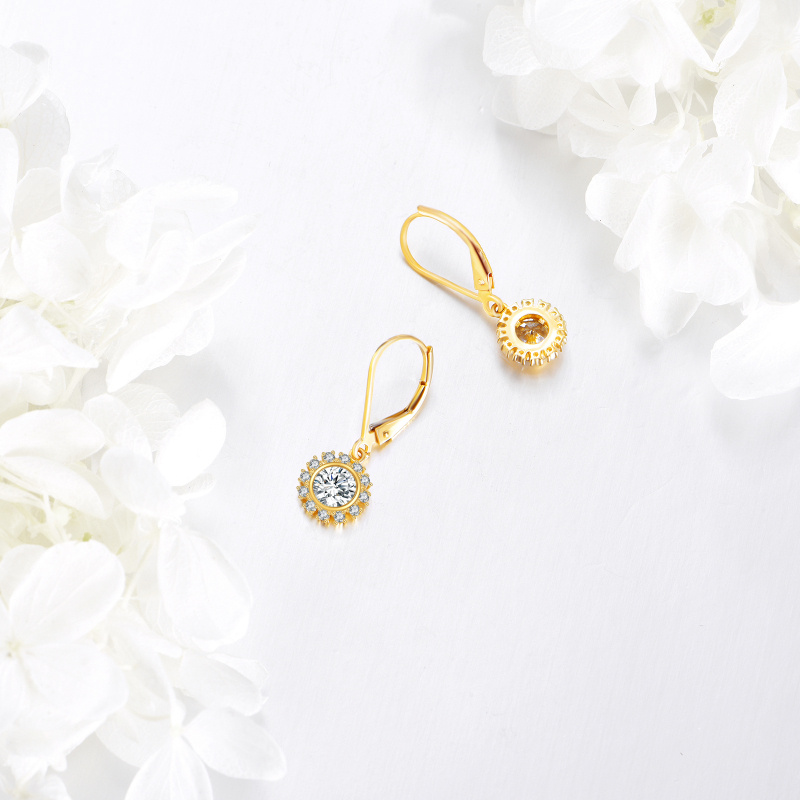 10K Gold Moissanite Sun Lever-back Earrings-4