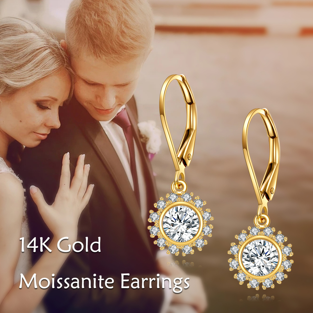 14K gouden Moissanite Zon Oorbellen met hendel-6