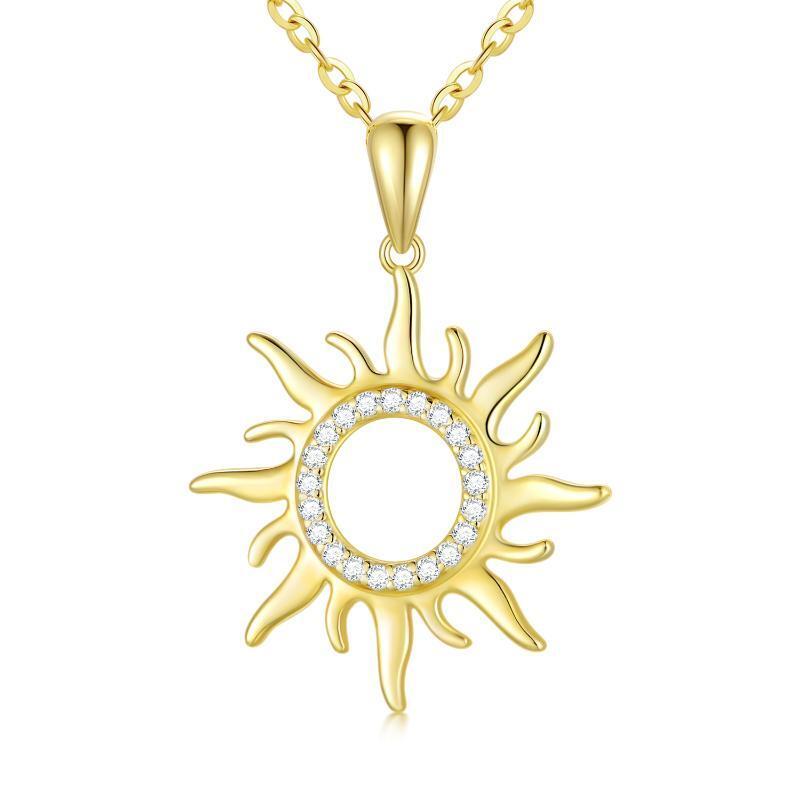 10K Gold Moissanite Sun Pendant Necklace-1