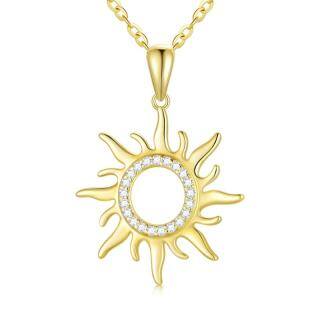 10K Gold Moissanite Sun Pendant Necklace-55