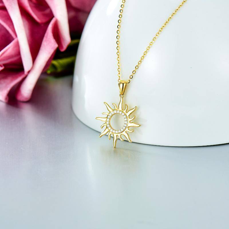 14K Gold Moissanite Sun Pendant Necklace-3