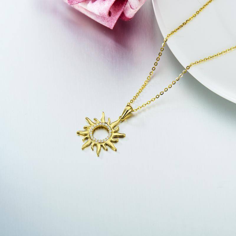 14K Gold Moissanite Sun Pendant Necklace-4