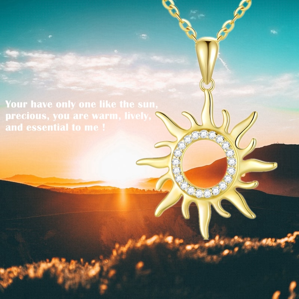 10K Gold Moissanite Sun Pendant Necklace-5