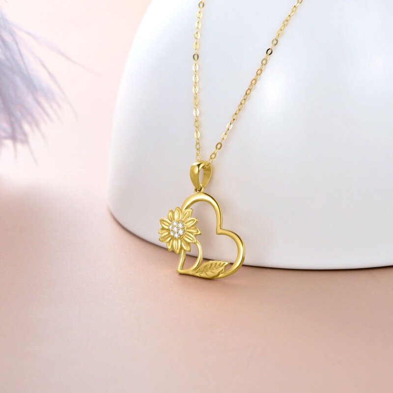 Colar com pingente de coração e girassol Moissanite em ouro 18K-4