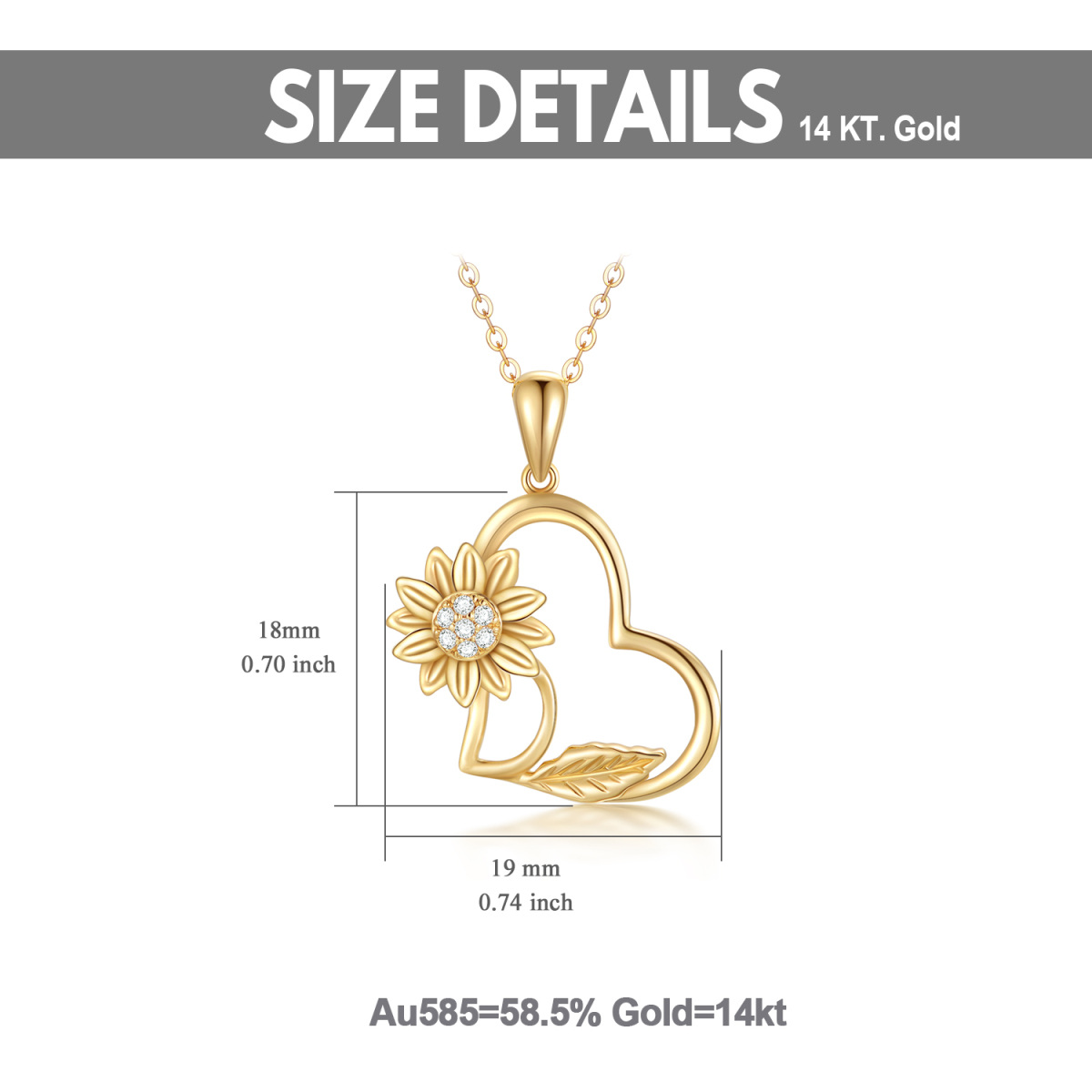 14K Gold Moissanite Sunflower & Heart Pendant Necklace-5