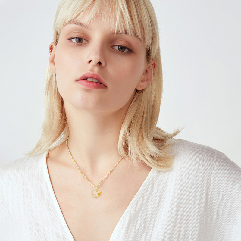 10K Gold Moissanite Sunflower & Heart & Stethoscope Pendant Necklace-2