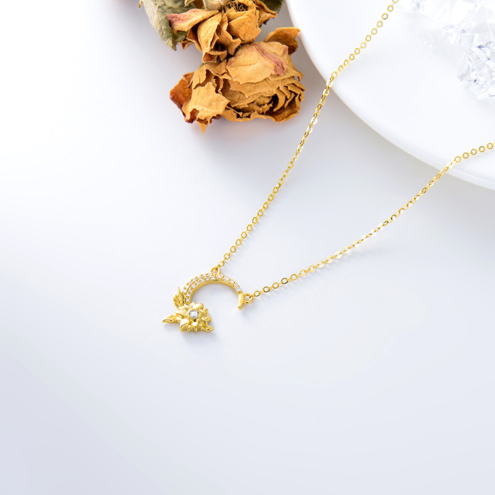Collar Colgante Moissanite Sunflower & Moon de Oro 10K-4