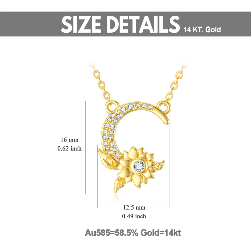 10K witgouden Moissanite zonnebloem- en maanhangerketting-5