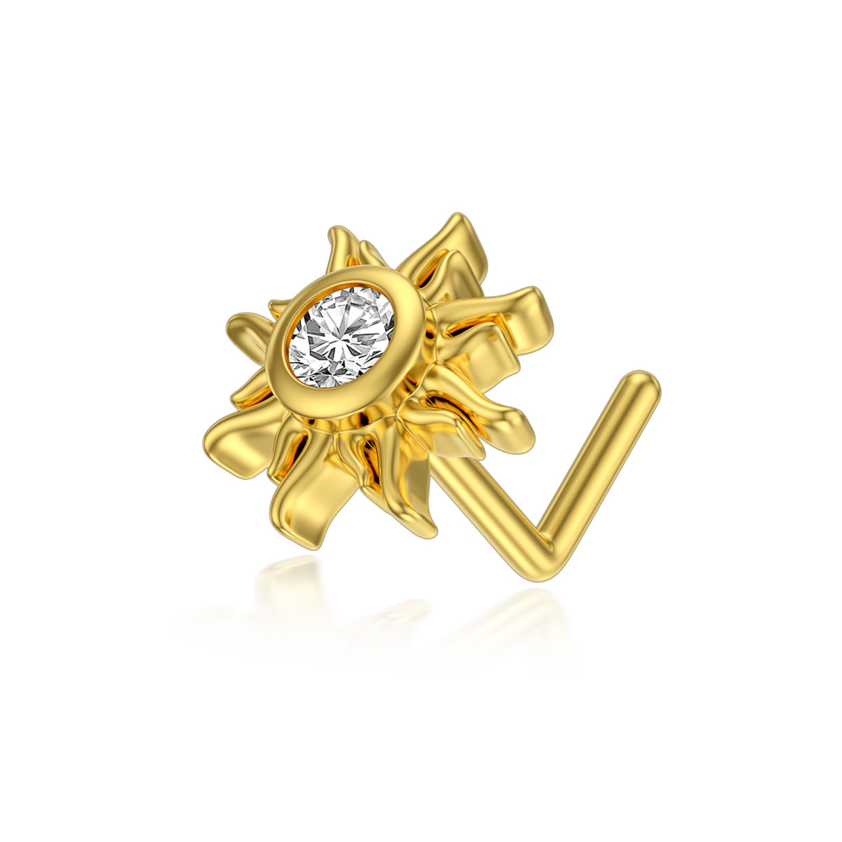 Anillo de nariz con girasol y moissanita en oro de 14 quilates-1