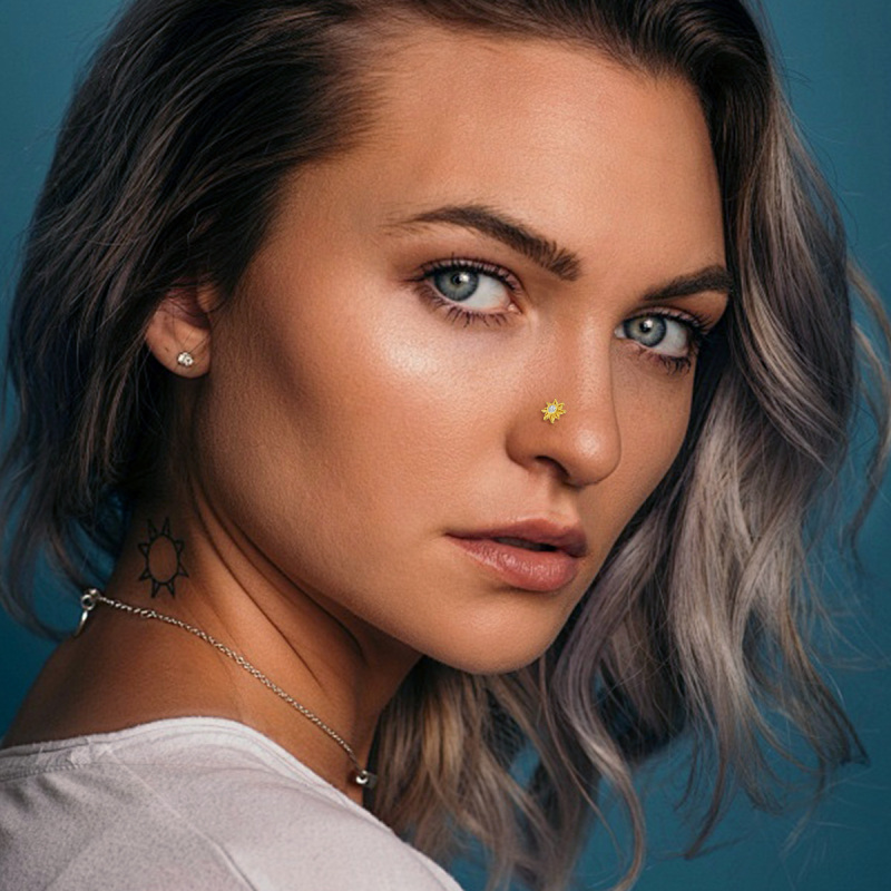 10K Gold Moissanite Sunflower Nose Ring-3