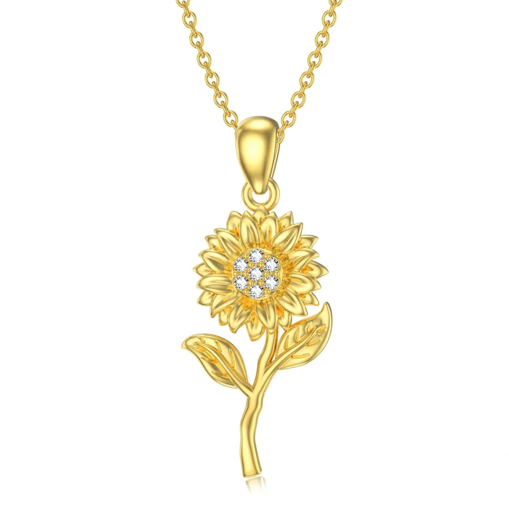10K Gold Moissanite Sunflower Pendant Necklace-1