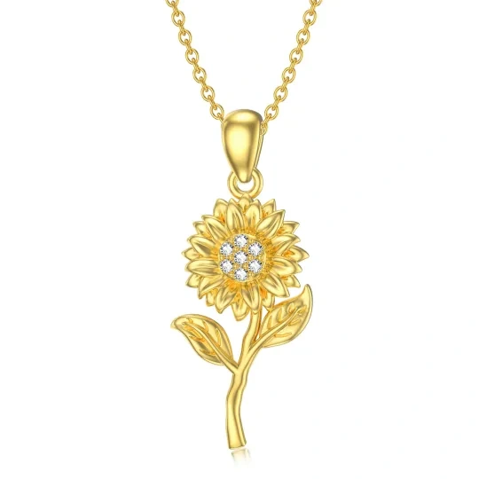 14K Gold Moissanite Sunflower Pendant Necklace