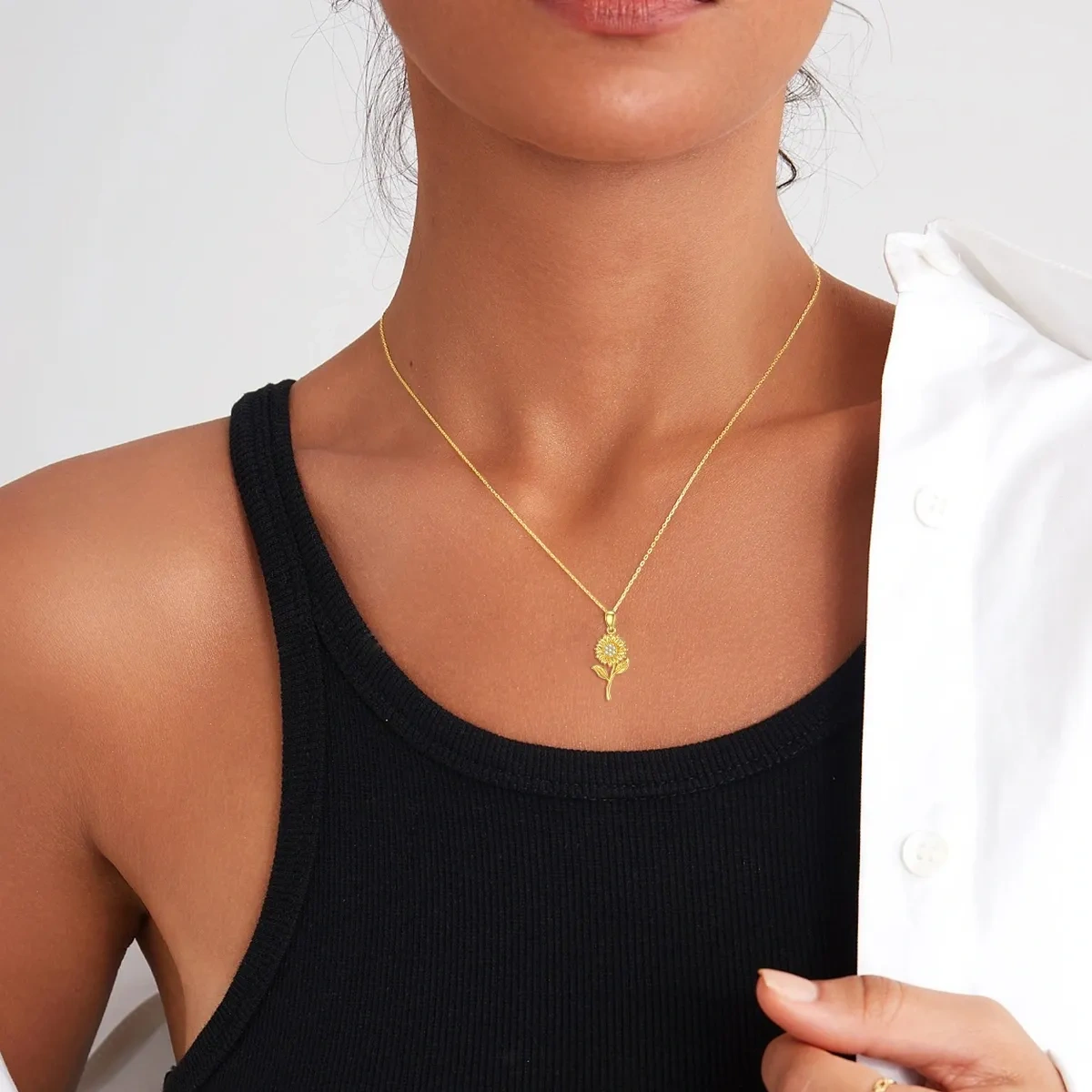 Collier pendentif tournesol en or 14K Moissanite-2