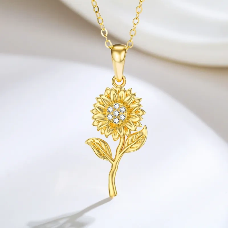 10K Gold Moissanite Sunflower Pendant Necklace-3