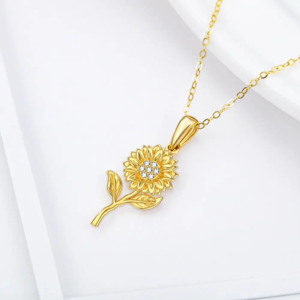 10K Gold Moissanite Sunflower Pendant Necklace-4