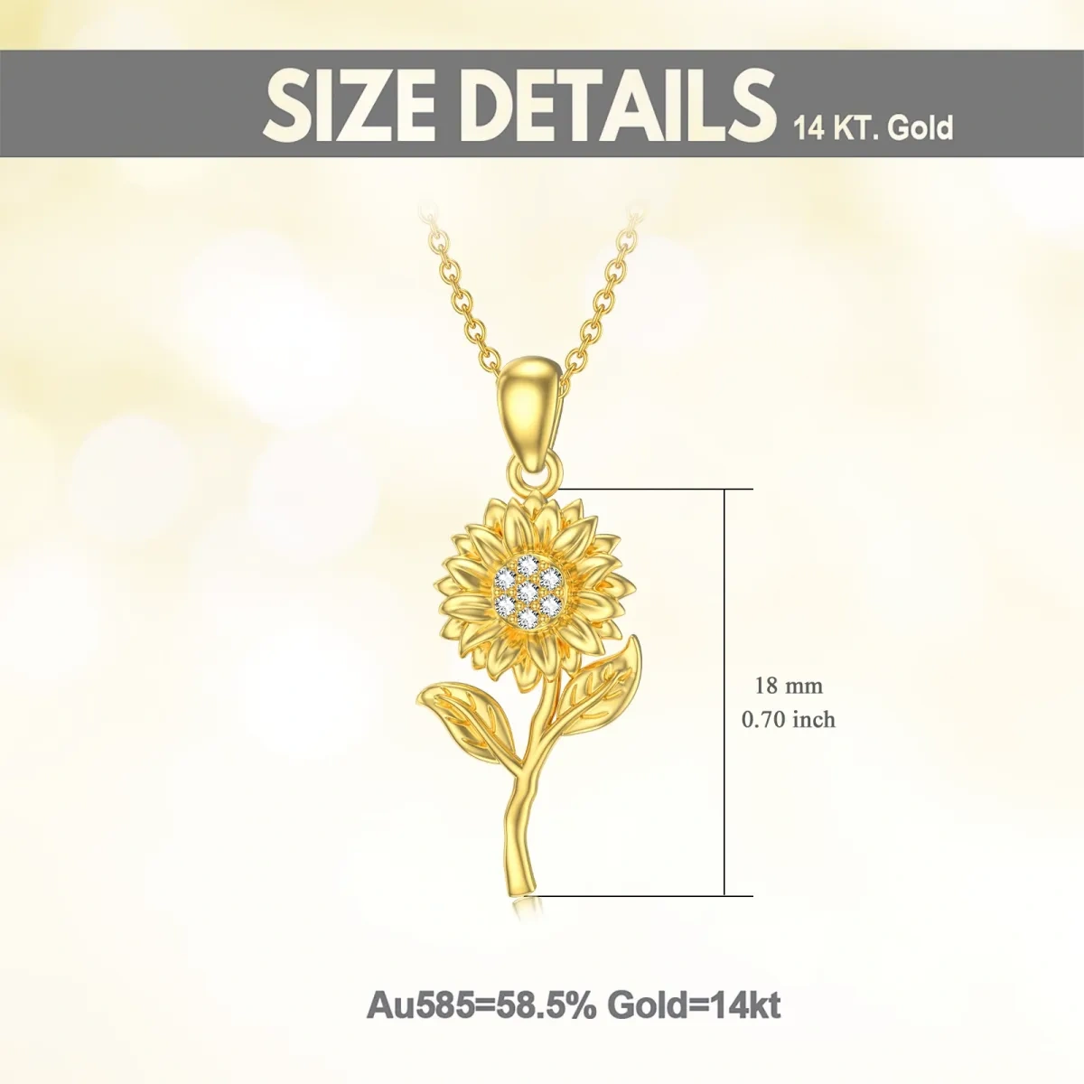 Collar Colgante Girasol Moissanita Oro 14K-5