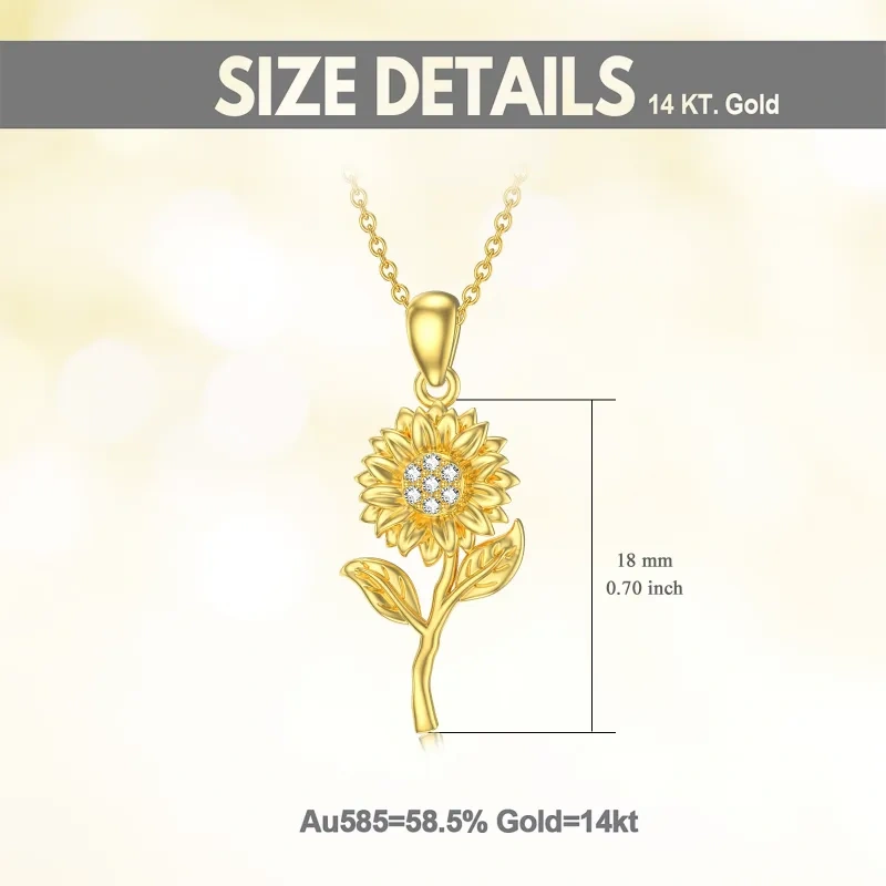 10K Gold Moissanite Sunflower Pendant Necklace-5