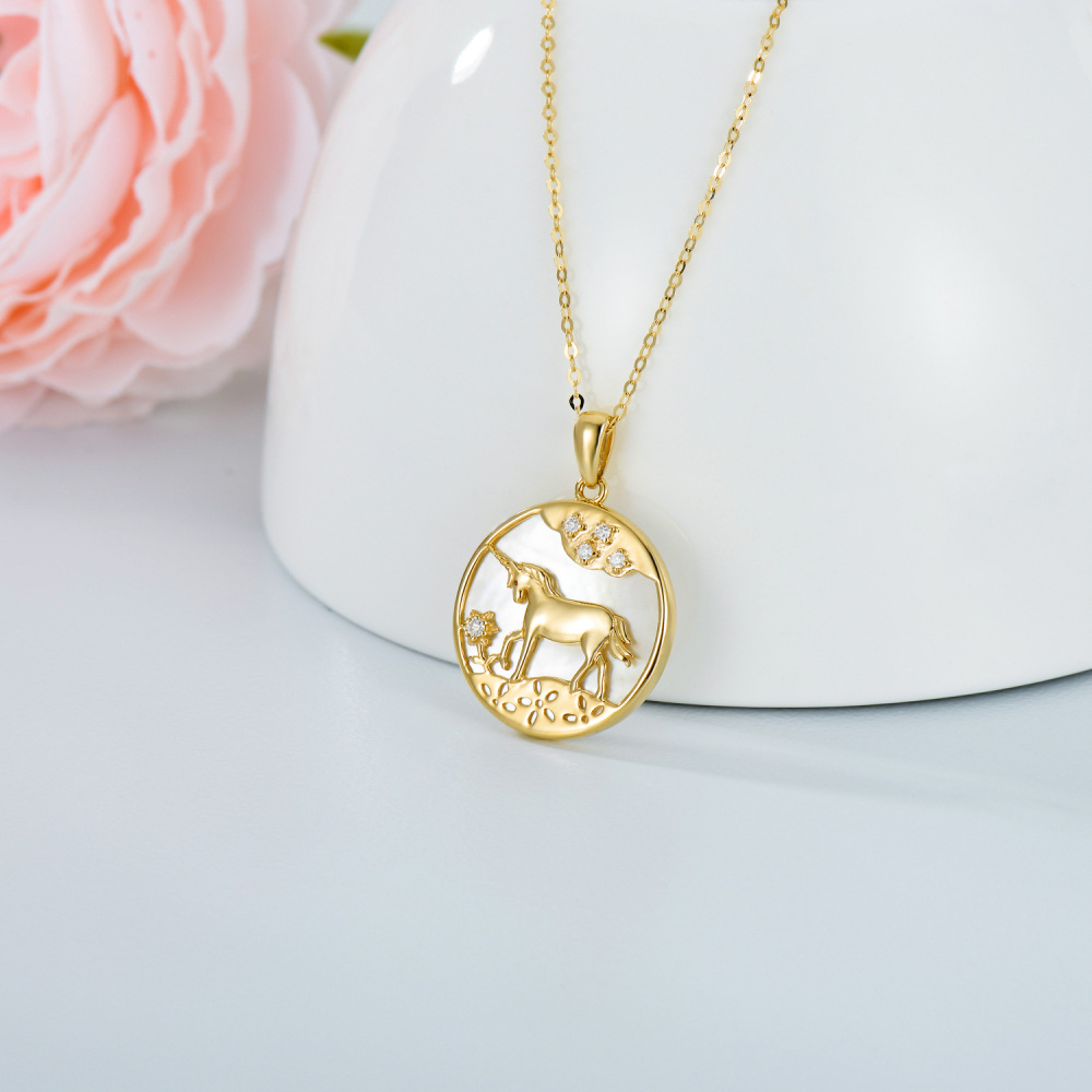 10K Gold Moissanite Sunflower & Unicorn Pendant Necklace-3