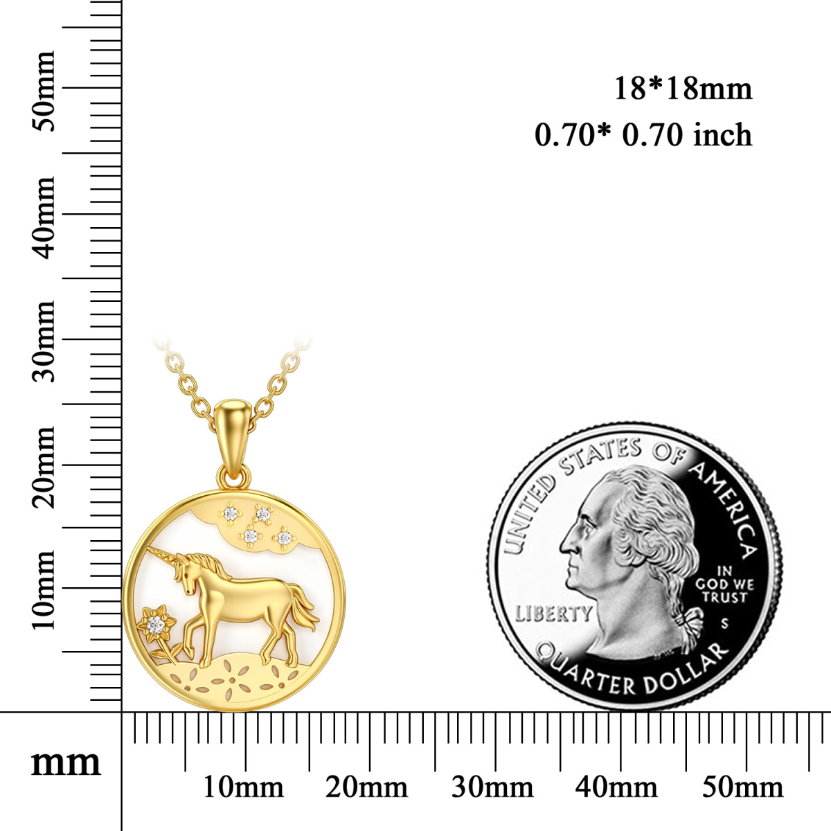 14K Gold Moissanit Sonnenblume & Einhorn Anhänger Halskette-5