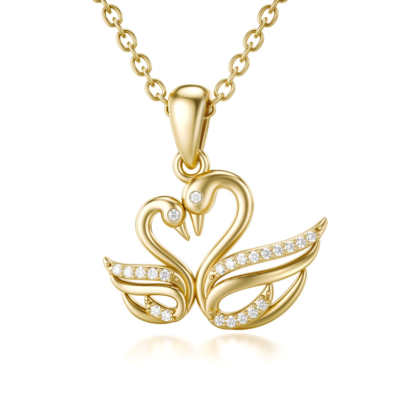 10K Gold Moissanite Swan Pendant Necklace-1