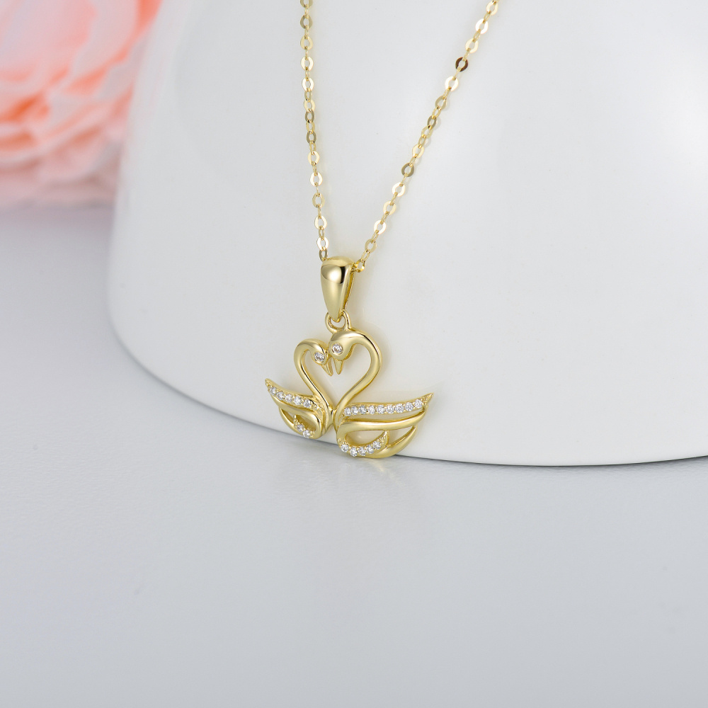 10K Gold Moissanite Swan Pendant Necklace-3