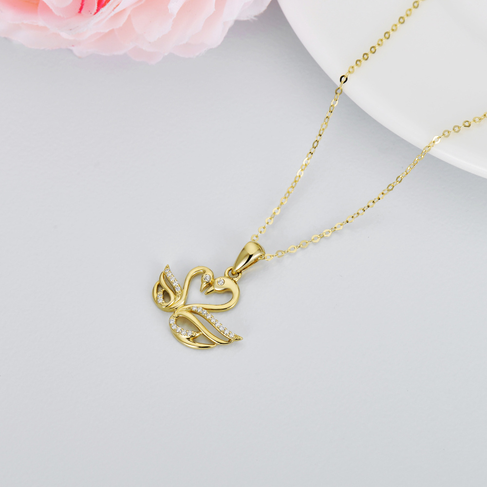 10K Gold Moissanite Swan Pendant Necklace-4