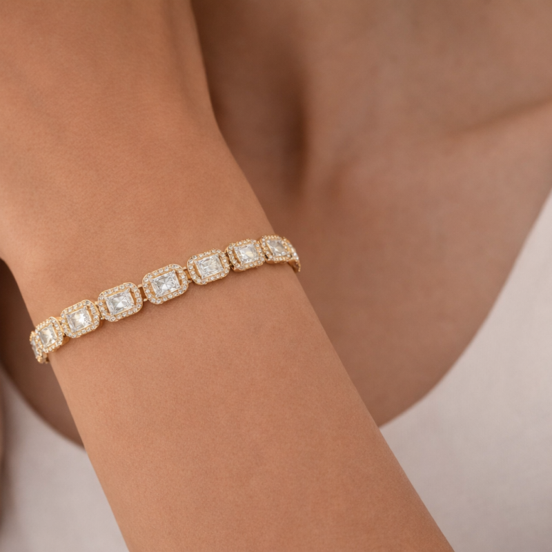 Pulsera de tenis de oro de 14 quilates con moissanita-2