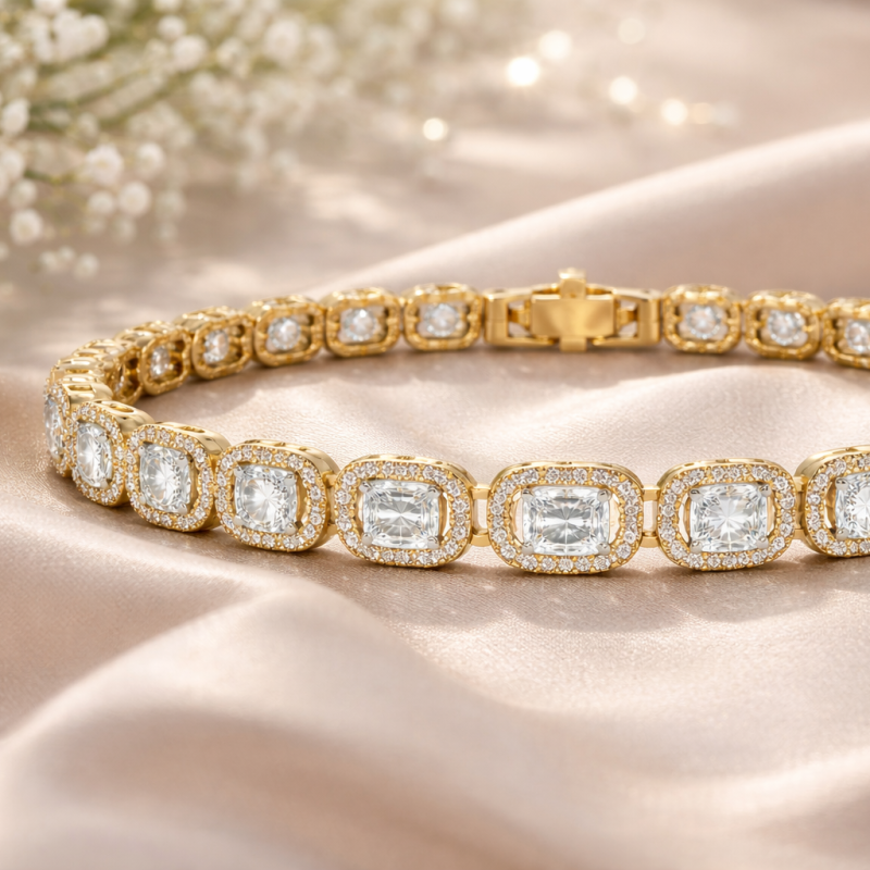 Pulsera de tenis de oro de 14 quilates con moissanita-3