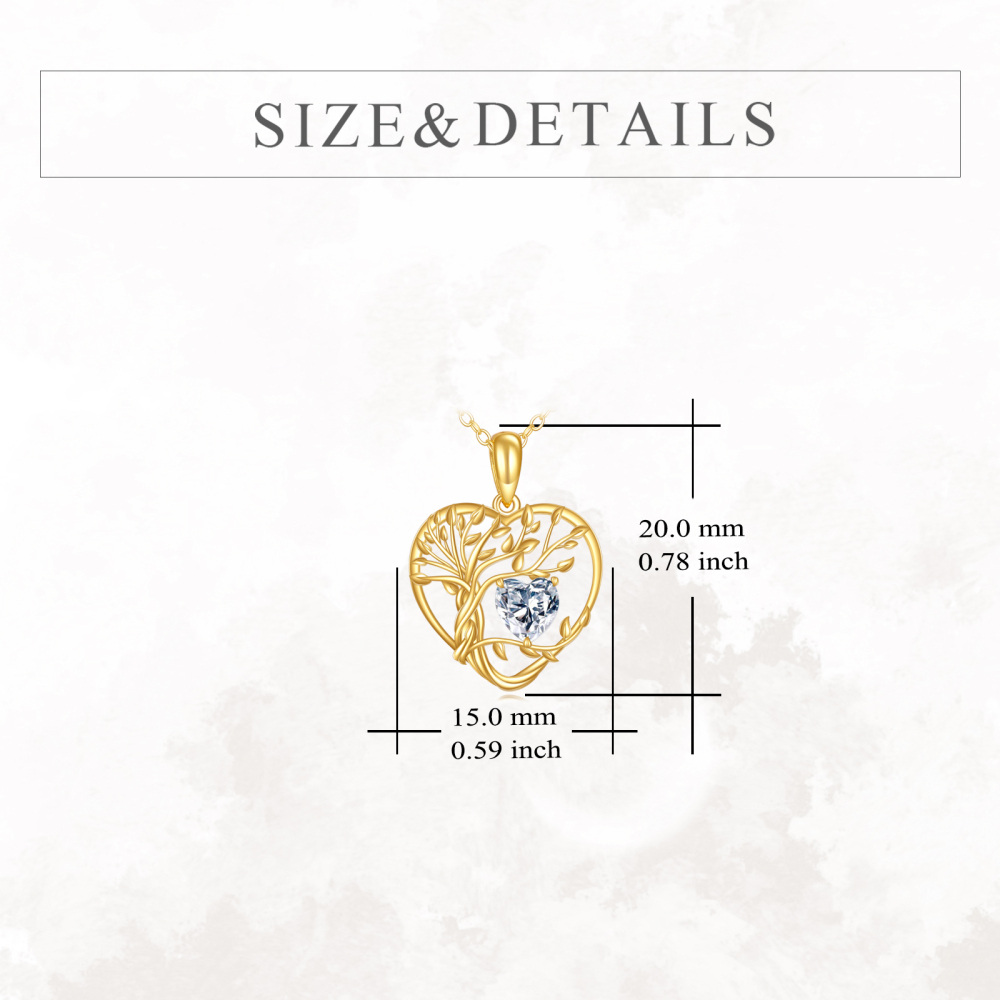 10K Gold Moissanite Tree Of Life & Heart Pendant Necklace-3