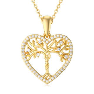 10K Gold Moissanite Tree Of Life & Heart Pendant Necklace-44