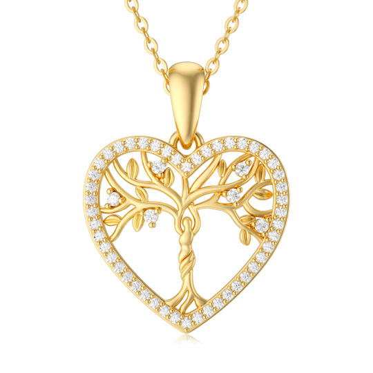 Collana con ciondolo a cuore e albero della vita in moissanite in oro 14K