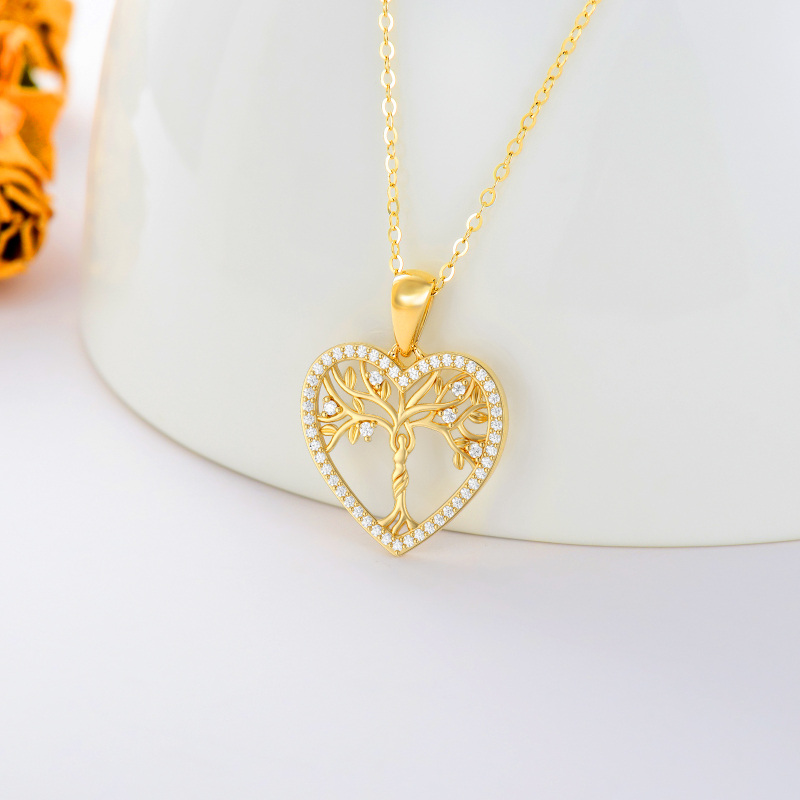 10K Gold Moissanite Tree Of Life & Heart Pendant Necklace-3