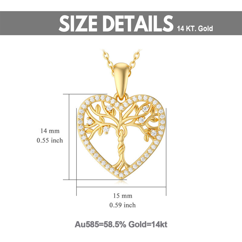 10K Gold Moissanite Tree Of Life & Heart Pendant Necklace-5