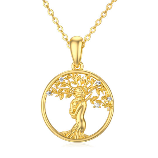 14K Gold Moissanite Tree Of Life Mother & Daughter Pendant Necklace-2