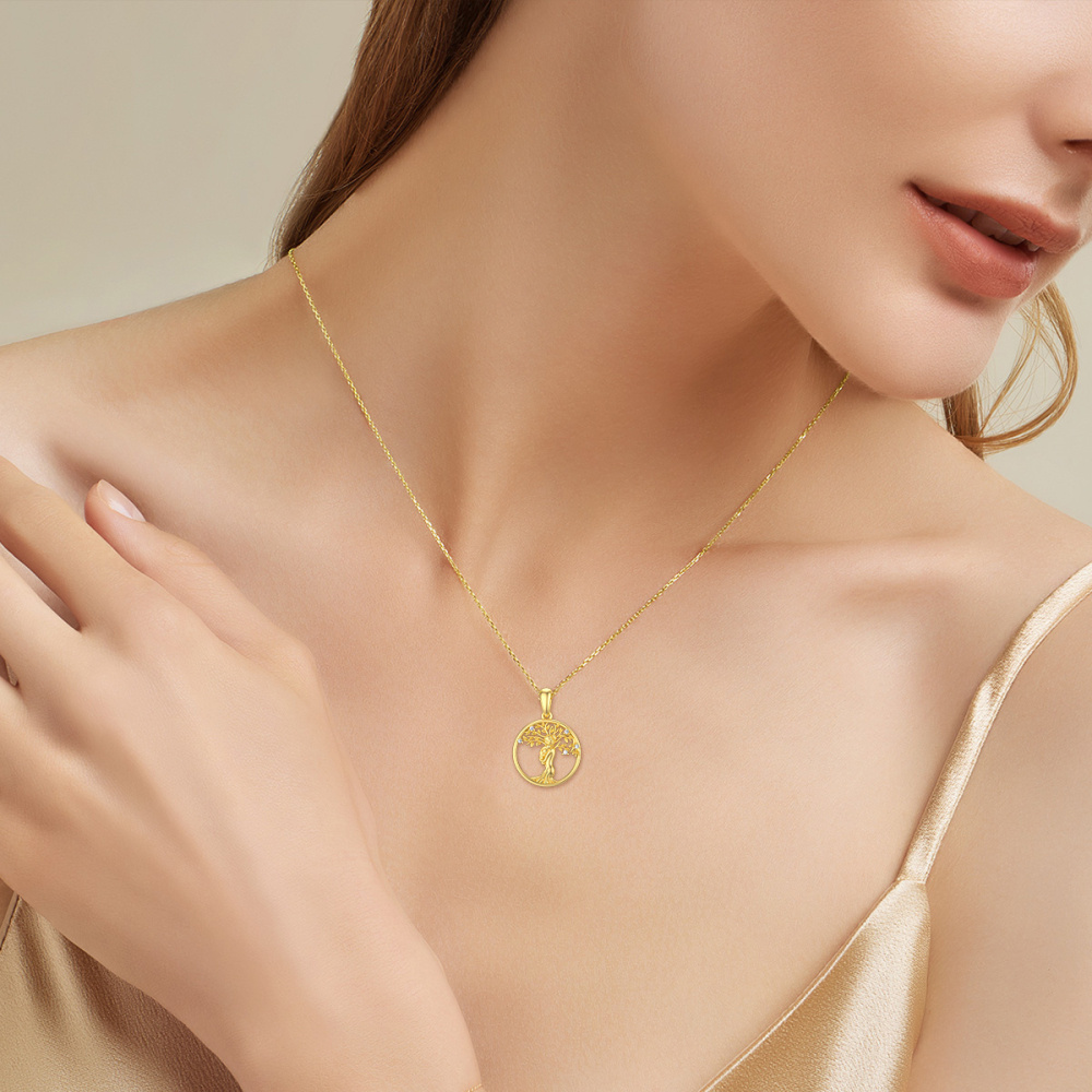 10K Gold Moissanite Tree Of Life Mother & Daughter Pendant Necklace-2