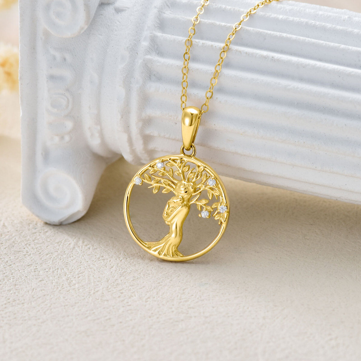 14K Gold Moissanite Tree Of Life Mother & Daughter Pendant Necklace-3