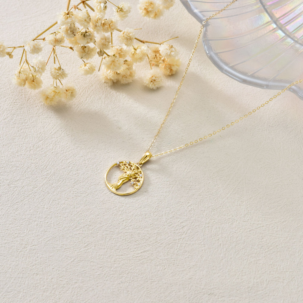 10K Gold Moissanite Tree Of Life Mother & Daughter Pendant Necklace-4