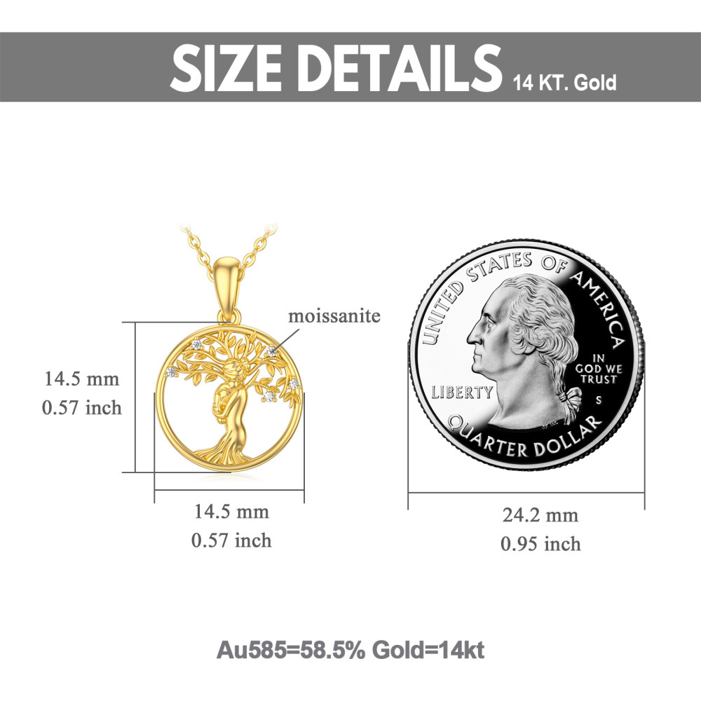 10K Gold Moissanite Tree Of Life Mother & Daughter Pendant Necklace-5