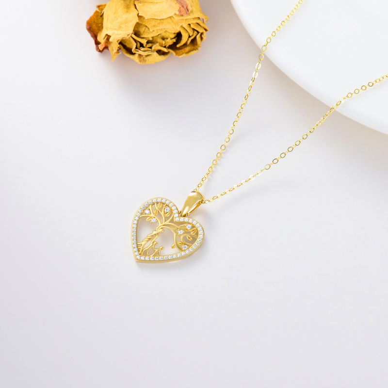 Collana con ciondolo Albero della vita, Madre e Cuore in oro bianco 10K con moissanite-4