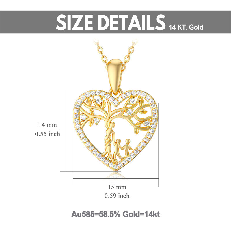 Collana con ciondolo Albero della vita, Madre e Cuore in oro bianco 10K con moissanite-5