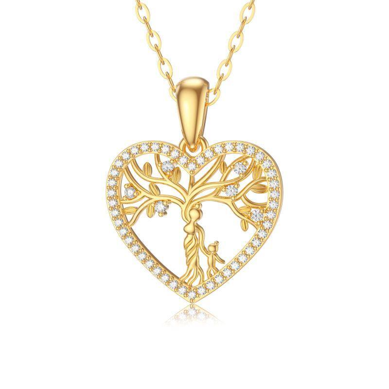 10K Gold Moissanite Tree Of Life & Mother Pendant Necklace-1