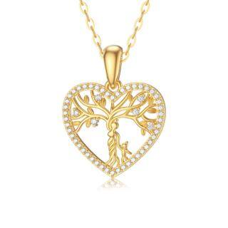 10K Gold Moissanite Tree Of Life & Mother Pendant Necklace-51