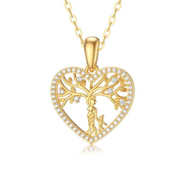 10K Gold Moissanite Tree Of Life & Mother Pendant Necklace