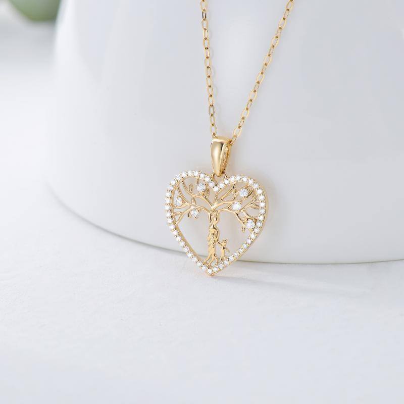 10K White Gold Moissanite Tree Of Life & Mother Pendant Necklace-3