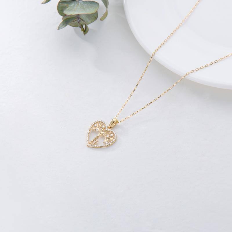 10K Gold Moissanite Tree Of Life & Mother Pendant Necklace-4