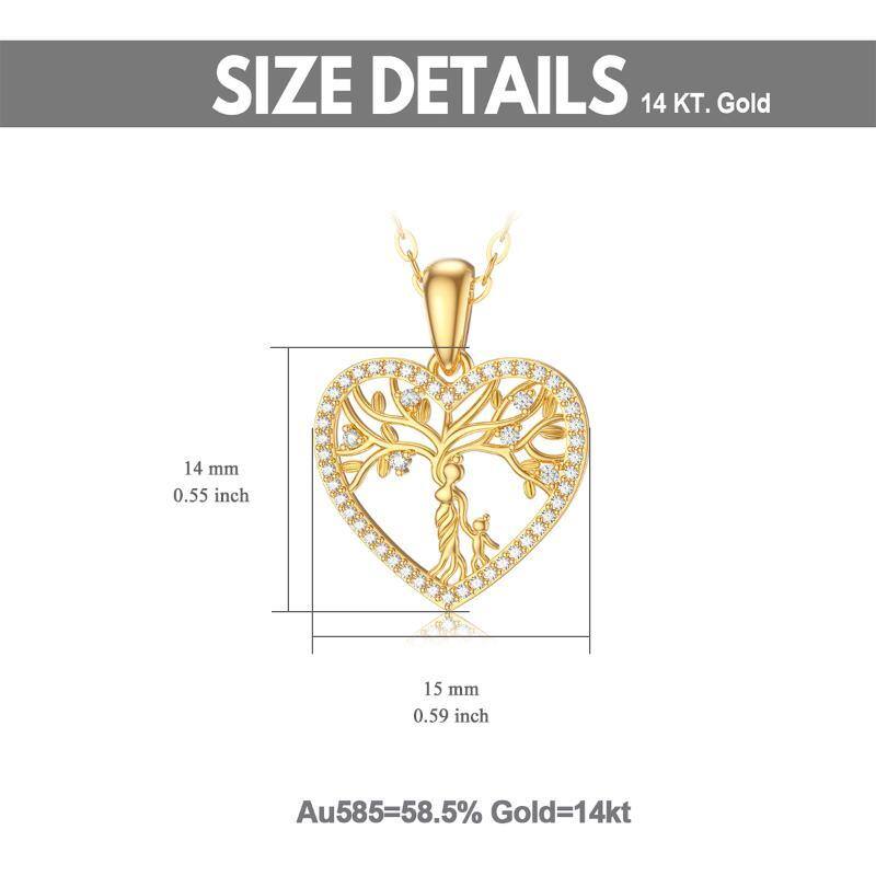10K Gold Moissanite Tree Of Life & Mother Pendant Necklace-5