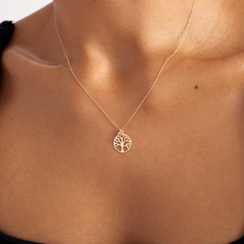 Collar colgante del Árbol de la Vida en oro de 14 quilates con moissanita-2